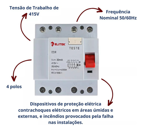 Interruptor Diferencial Dr 4 Pólos 25a 30ma - Tetrapolar