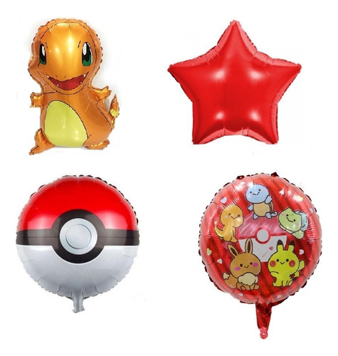 Kit 7 Pçs Balões Bexiga Metalizado Aniversário Festa Pokemon