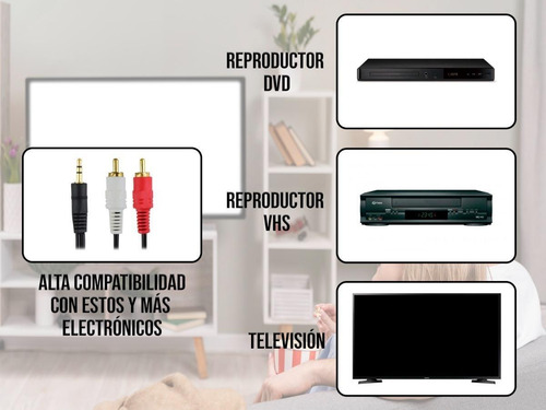 Imagen 2 de 10 de Cable De Audio Auxiliar Plug 3.5 A Rca 1 Metro 11-1004