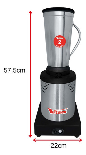 Liquidificador industrial Vitalex LQI-02 2 L inox e preto com jarra de aço inoxidável 127V/220V