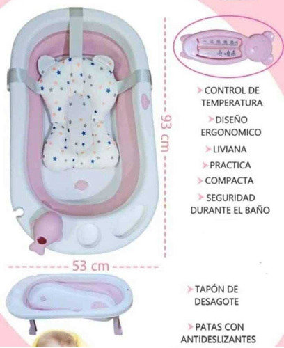 Bañera Portatil Y Ergonomica Para Bebes Con Cojin 