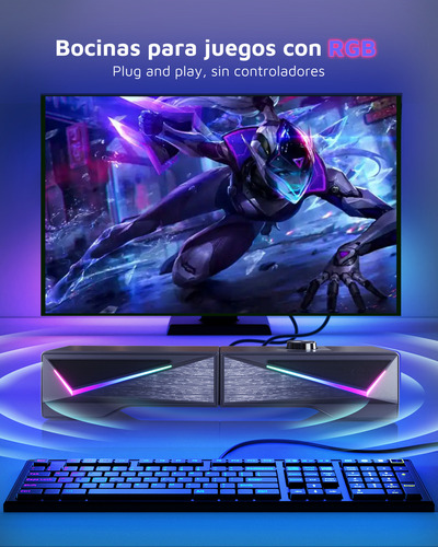 TONE JOY Bocinas para PC Altavoz Desmontable con RGB dinámico y Fresco - Altavoces con Cable USB&3.5mm AUX para Computadora Tableta teléfono móvil PS4/5 - N-167 Negra