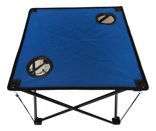Imagen 3 de 10 de Mesa De Tela Plegable Con Portavasos Con Funda Azul Iael