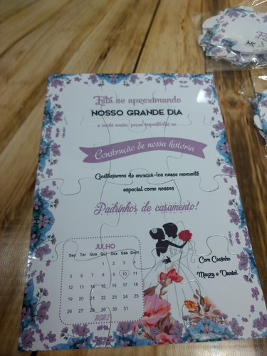 Convite Quebra Cabeças Casamento Rosa Seco - 10 Unidades