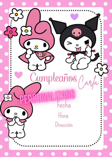 Invitación My Melody Kuromi Digital Sanrio Fiesta Cumpleaños