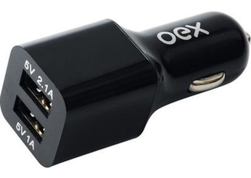 Carregador Automotivo Com Duas Entradas Usb Oex Cg101  Preto