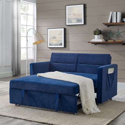 Sofa Cama Convertible 3 En 1 Color Azul 55p Marca Antetek 