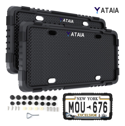 Yataia Marco De Matrícula Silicona Coche Universal Negro 1 Par Con Esquina Anticolisión, Juego Silicona Para Matrícula De Coche, Para Portatarcos Delanteros Y Traseros A Prueba Óxido, Prueba Sonajero