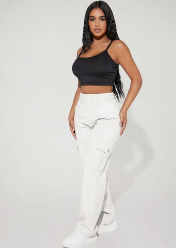 Pantalón De Dama Holgado Con Bolsas Blanco