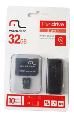 Adaptador 3 Em 1 Sd + Pendrive +cartão De Memória Classe 10