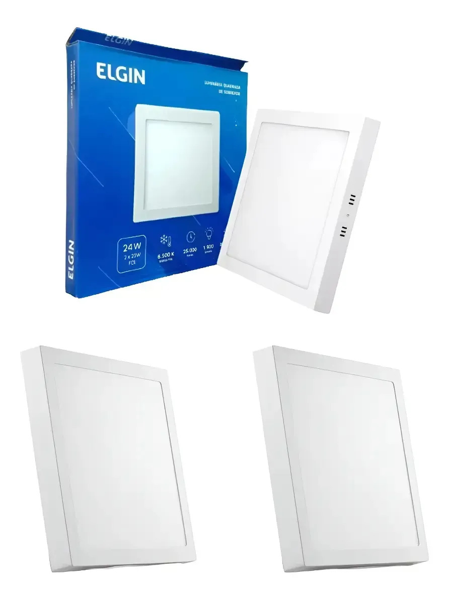 Kit 2 Painel Plafon Led Sobrepor Quadrado 24w 6500k Elgin