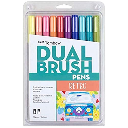 Rotuladores Pen Retro Dual Brush, Paquete De 10, 10 Pie...