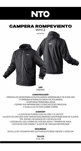 Imagen 5 de 9 de Campera Moto Rompeviento Nto Whiz Negro