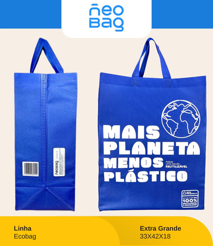 100 Sacola Ecológica Reutilizável Neobag Ideal Para Compras