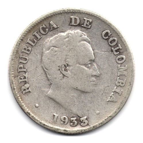 20 Centavos 1933 B En El Reverso Plata