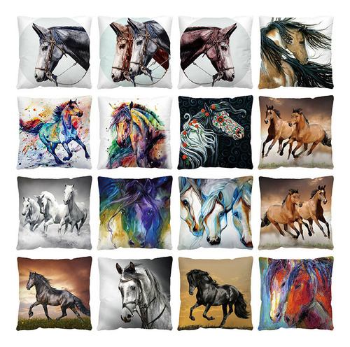 Juego De 16 Fundas Cojín Motivo Caballo Estampado, 45x45cm