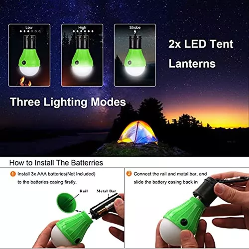 Accesorios de camping, correa de almacenamiento para camping, con 2 luces  LED de camping, cuerda ajustable para tienda de campaña de 15 pies, para  hamaca al aire libre, equipo y equipo de