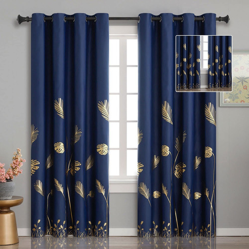 Blackout Curtains For Living Room 84 Inches Long Gold P...