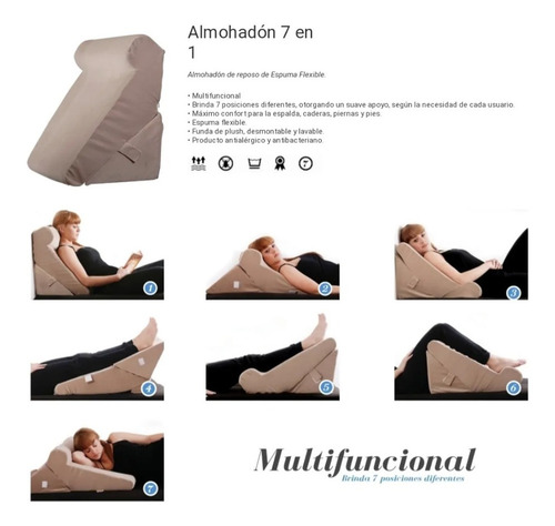 Imagen 3 de 3 de Almohada Triangulo Relax 7 En 1 Posiciones Funda Lavable