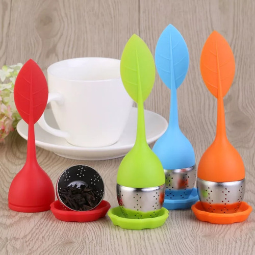 4set Durable Hoja En Forma De Silicona Mango Té Infusor Cola