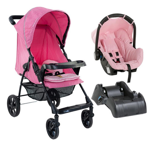 Carrinho De Bebê Romano Bebê Conforto Grid Rosa E Base