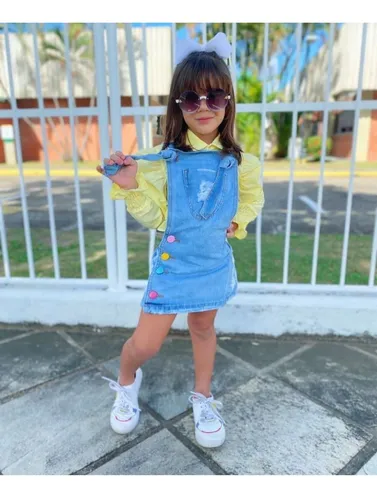 Jardineira infantil saia jeans sales