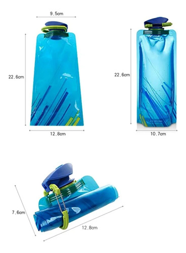 2pzas Botella De Agua Plegable 700ml Bolsa Para Agua Viaje