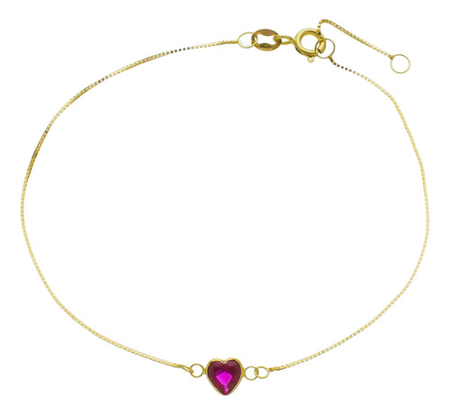 Pulseira De Ouro 18k Veneziana Feminina Coração Vermelho