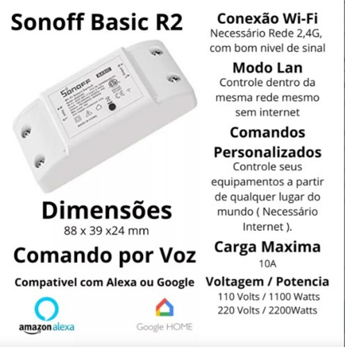 Kit C/ 4uni Interruptor Sonoff Basic R2 Automação Wifi Origi