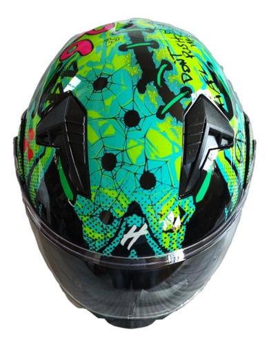Casco Motociclista Con Led Abatible Verde Half Cas-aba-138