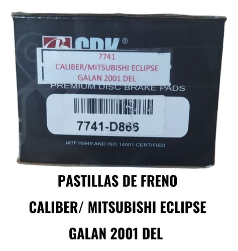 Pastillas De Freno Caliber / Mitsubishi Eclipse/galant 2001
