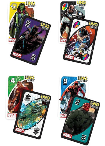 Jogo De Cartas Uno Flip Marvel Com 112 Cartões Presente Kid