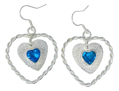 Aros Corazón Plata 925, Topacio Azul 100% Natural