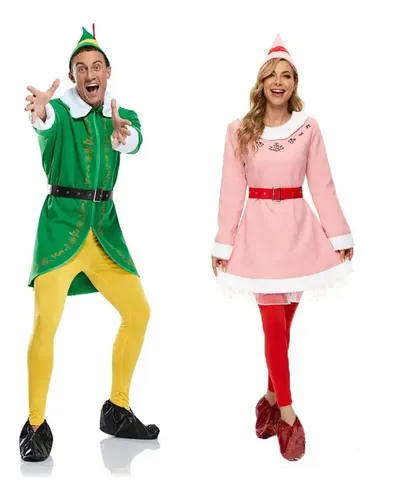 Disfraz De Elfo Navideño Para Mujer Con Vestido De Terciopelo, Sombrero Y Accesorios