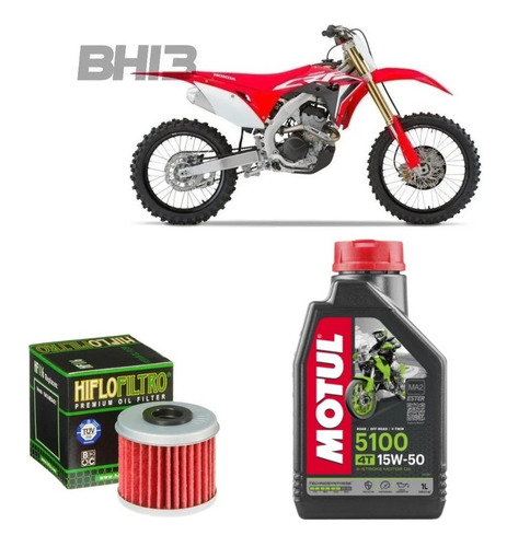 Kit Troca Óleo Motul 5100 15w50 Crf 250r 2004 A 2018 Hf116