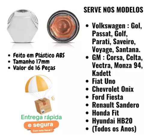 Jogo Com 16 Capas Cromadas 17 Mm Para Cabeça De Parafusos