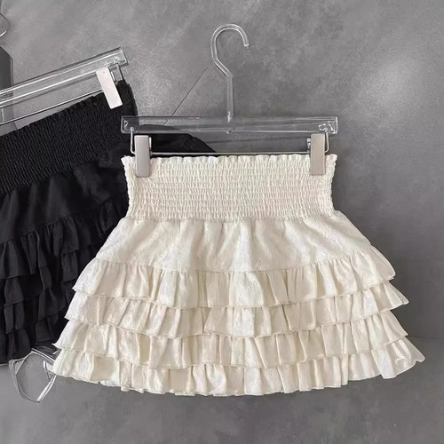Minifalda De Encaje Con Volantes, Cintura Alta, Mujer