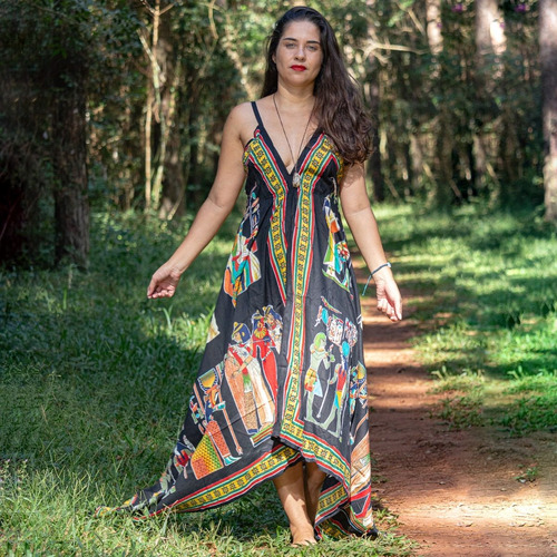 Imagem 1 de 5 de Vestido De Ponta Preto Egípcio Indiano Boho Hippie