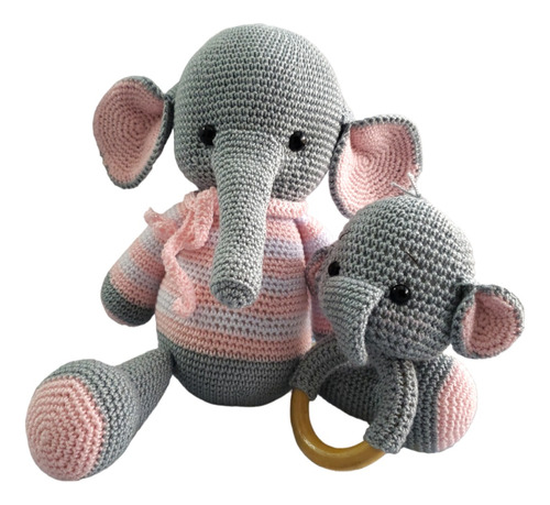 Elefante Crochet Muñeco De Apego Para Bebes Y Sonajero