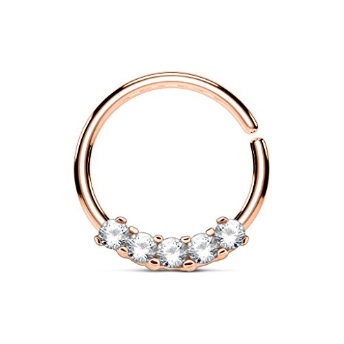 Aros - Rose Gold Plated 5 Clear Cz Prong Set 316l Surgical S