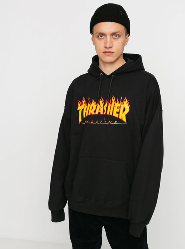 Buzo Thrasher Canguro 100 % Original Negro Flames Nuevo !!!!