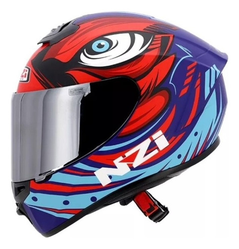 Casco Integral Nzi Visor Simple Trendy Azul Y Roj Ocelo Mate