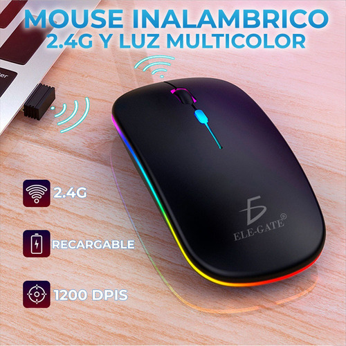 Lote 3pz Mouse Inalámbrico Recargable Rgb 2.4ghz Ele-gate