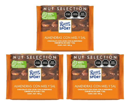 Chocolate Rittersport C/almendra, Miel Y Sal, Pack Con 3 Pz