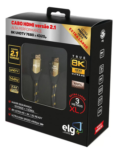 Cabo Hdmi 2.1 8k Ultra High Speed 2 Metros ELG Original 