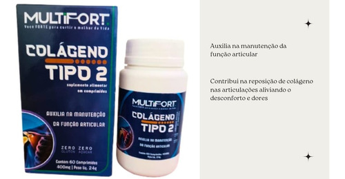 Colágeno Tipo 2 Multifort Suplemento Alimentar(2 Potes C/60) Sabor Sem Sabor