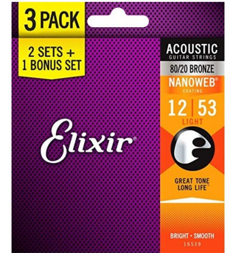 Elixir 16539 Cuerdas De 80/20 Cuerdas De Guitarra Acústica 