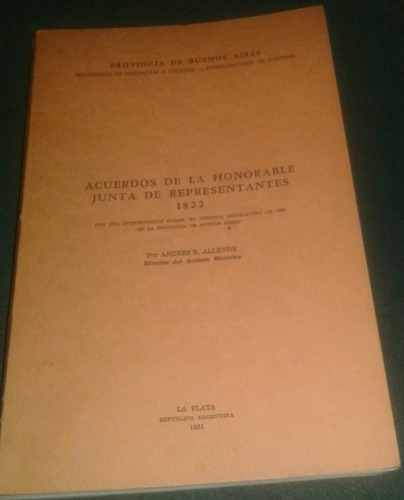 Acuerdo De La Honorable Junta De Representantes 1822 Allende