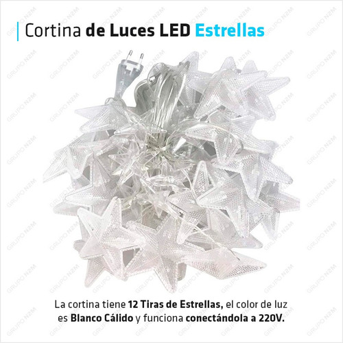 Imagen 2 de 10 de Cortina Led Luces Estrellas Tira 3 Metros Calido 220v