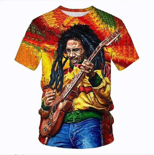 Cool 3d Printing Reggae Bob Marley Rock Playera De Manga Co